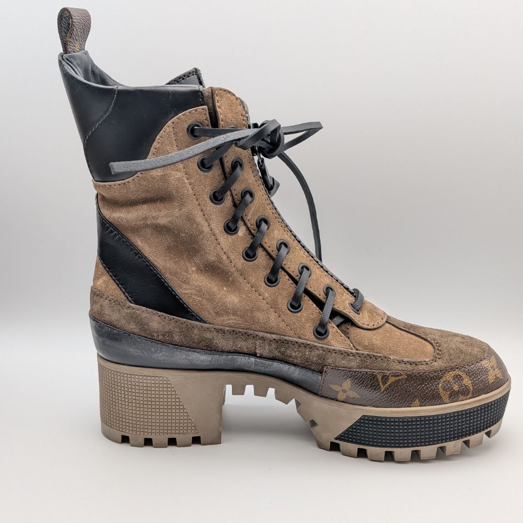 Louis Vuitton Laureate Line Monogram Reverse Suede Ankle Boots Brown Front Zip — view 3