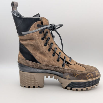 Louis Vuitton Laureate Line Monogram Reverse Suede Ankle Boots Brown Front Zip — view 3