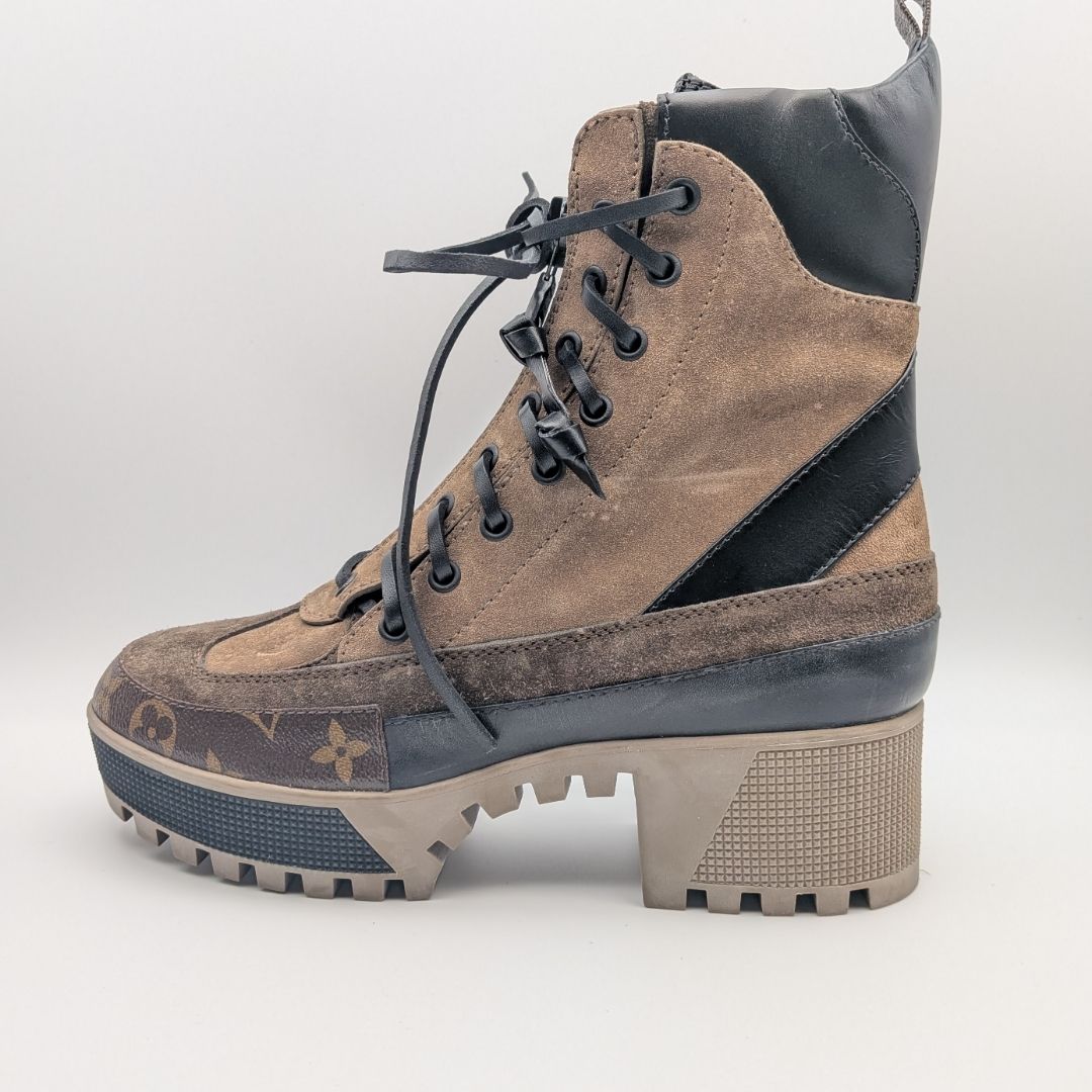 Louis Vuitton Laureate Line Monogram Reverse Suede Ankle Boots Brown Front Zip — view 2