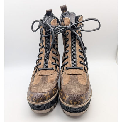 Louis Vuitton Laureate Line Monogram Reverse Suede Ankle Boots Brown Front Zip — view 4