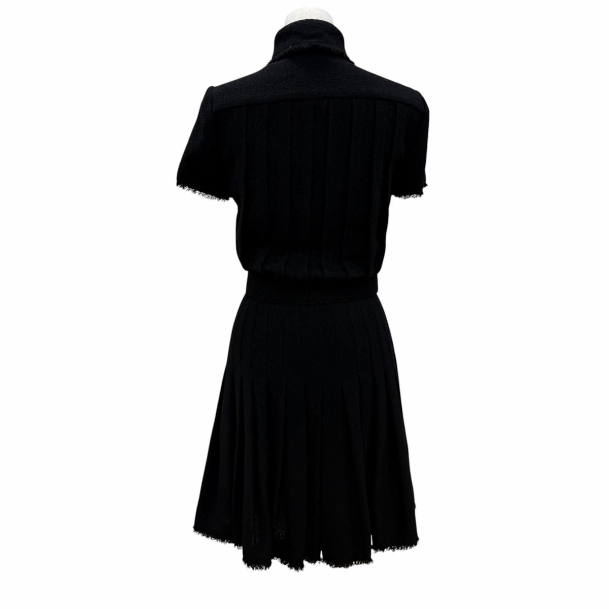 Chanel Vintage 07A Wool CC Logo Button Belt Tweed Dress Black FR 34 — view 4