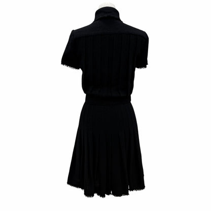 Chanel Vintage 07A Wool CC Logo Button Belt Tweed Dress Black FR 34 — view 4