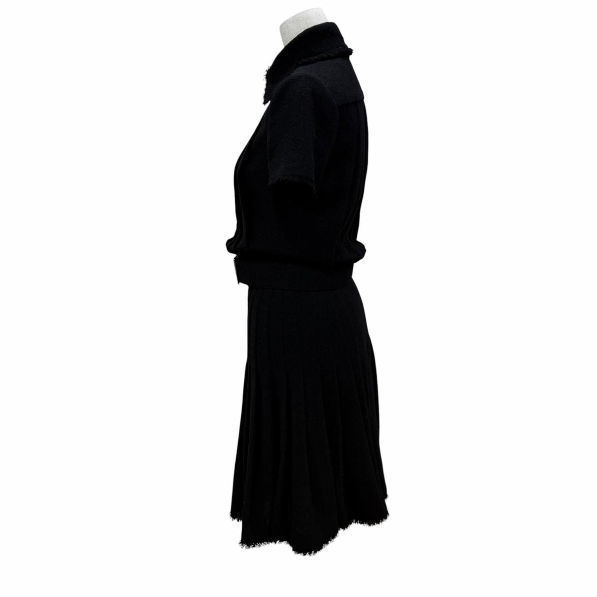 Chanel Vintage 07A Wool CC Logo Button Belt Tweed Dress Black FR 34 — view 3