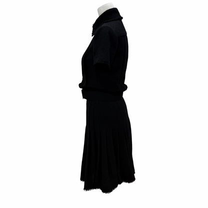 Chanel Vintage 07A Wool CC Logo Button Belt Tweed Dress Black FR 34 — view 3