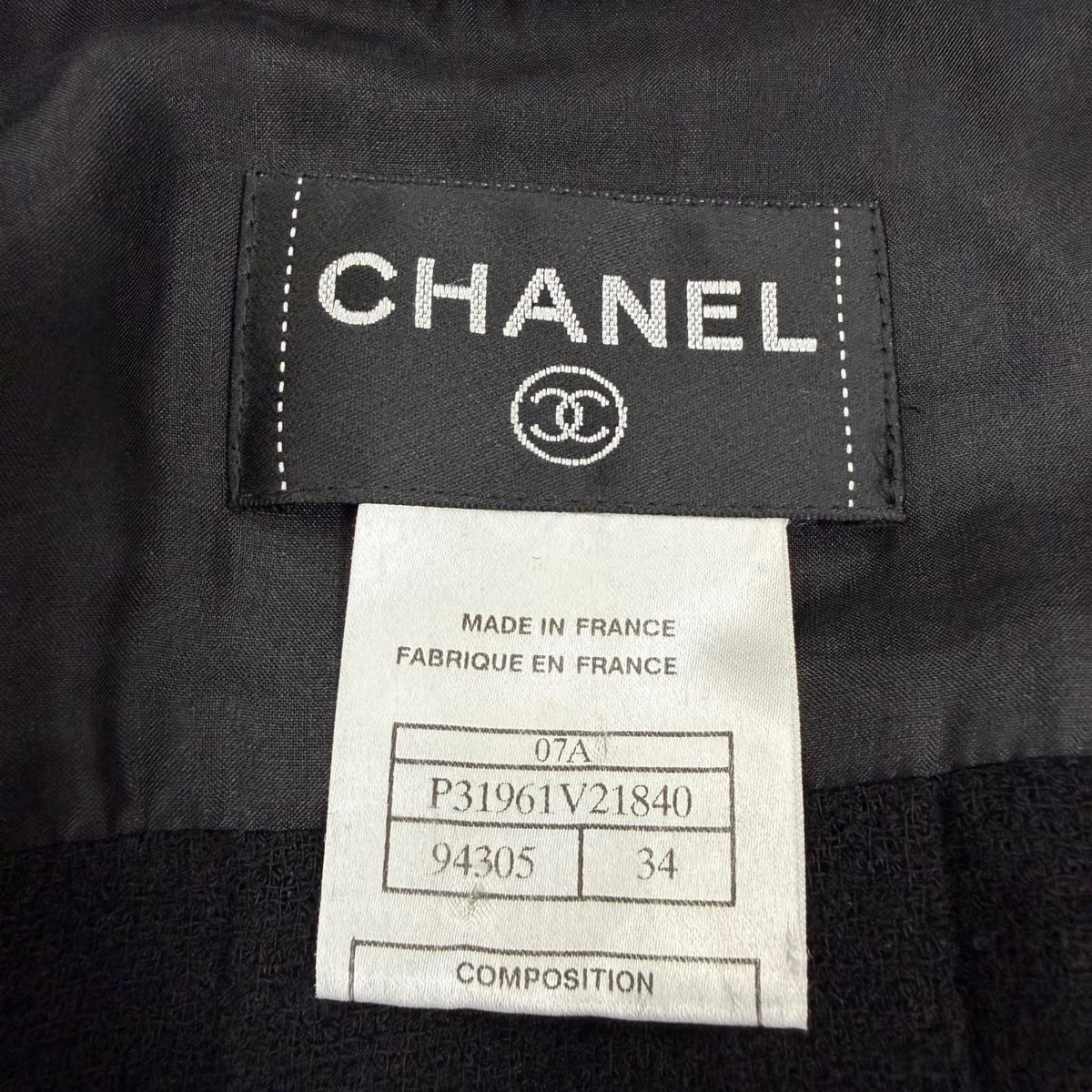 Chanel Vintage 07A Wool CC Logo Button Belt Tweed Dress Black FR 34 — view 7