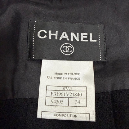 Chanel Vintage 07A Wool CC Logo Button Belt Tweed Dress Black FR 34 — view 7