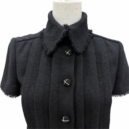 Chanel Vintage 07A Wool CC Logo Button Belt Tweed Dress Black FR 34 — view 2