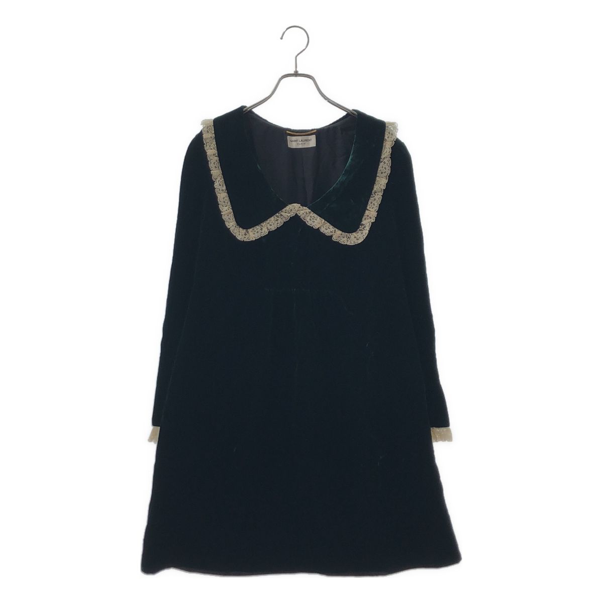 Saint Laurent Velvet Big Color Mini Dress Green 44