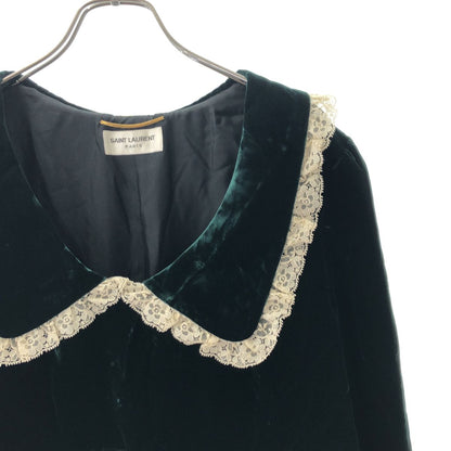 Saint Laurent Velvet Big Color Mini Dress Green 44 — view 2