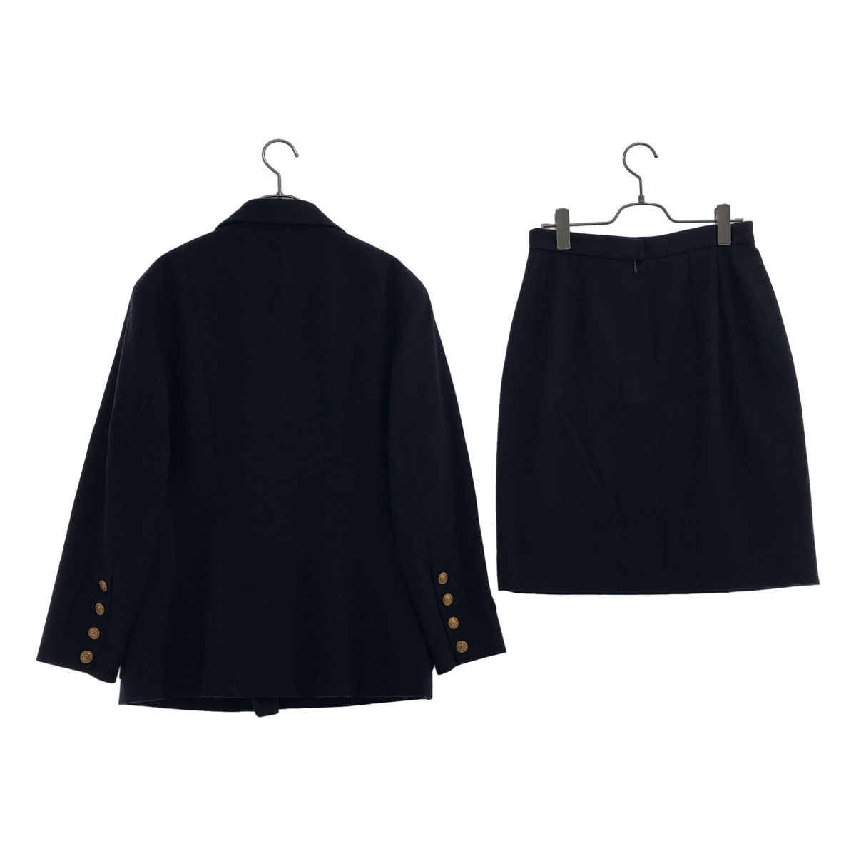 Chanel Set Wool Gold Button Double Breasted Jacket Skirt Navy 40 — view 2