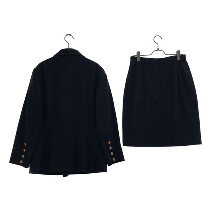 Chanel Set Wool Gold Button Double Breasted Jacket Skirt Navy 40 — view 2