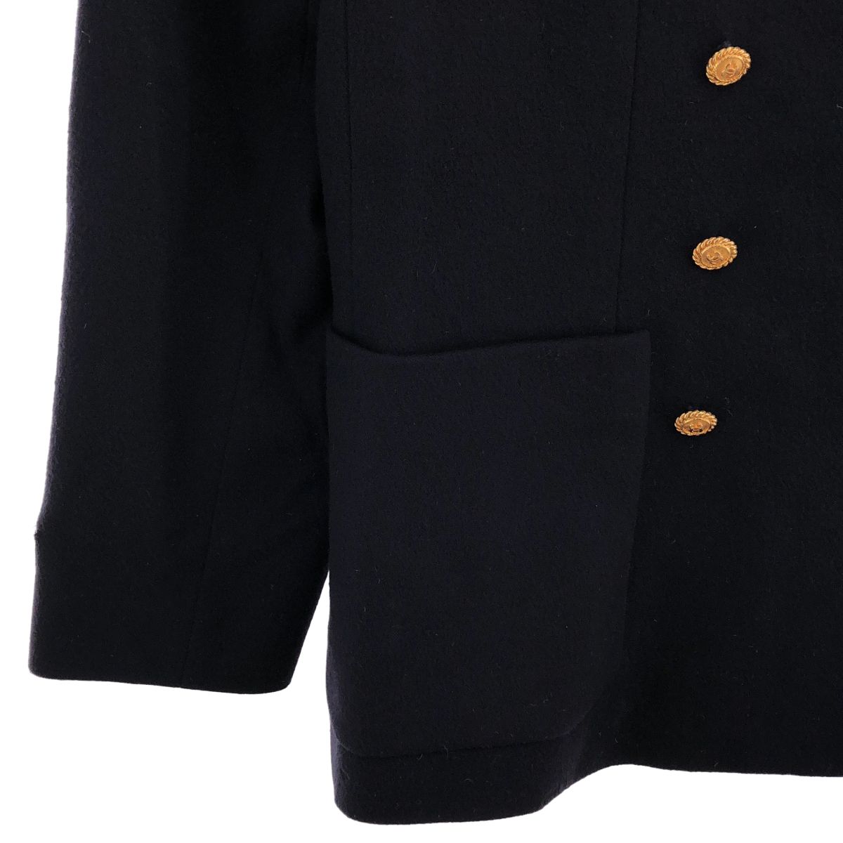 Chanel Set Wool Gold Button Double Breasted Jacket Skirt Navy 40 — view 4