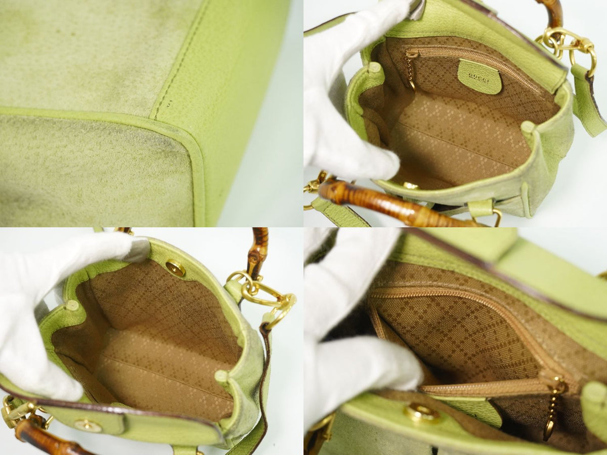 Gucci Bamboo 2-Way Shoulder Bag Pochette Suede Leather Green — view 8