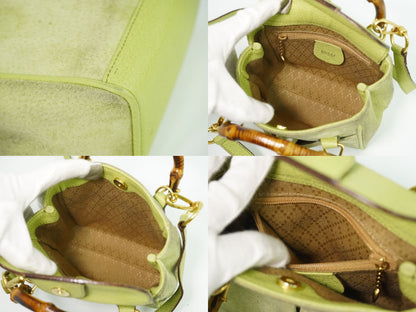 Gucci Bamboo 2-Way Shoulder Bag Pochette Suede Leather Green — view 8