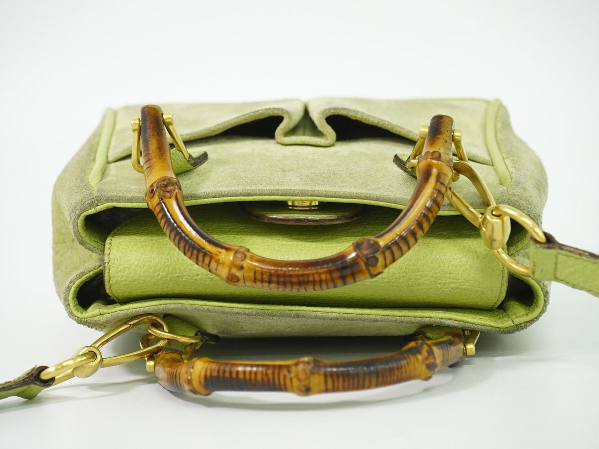 Gucci Bamboo 2-Way Shoulder Bag Pochette Suede Leather Green — view 5