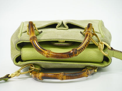 Gucci Bamboo 2-Way Shoulder Bag Pochette Suede Leather Green — view 5