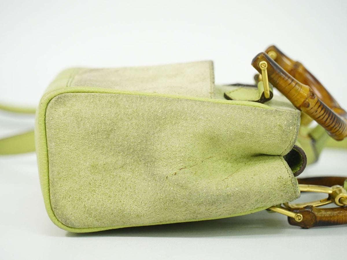 Gucci Bamboo 2-Way Shoulder Bag Pochette Suede Leather Green — view 4