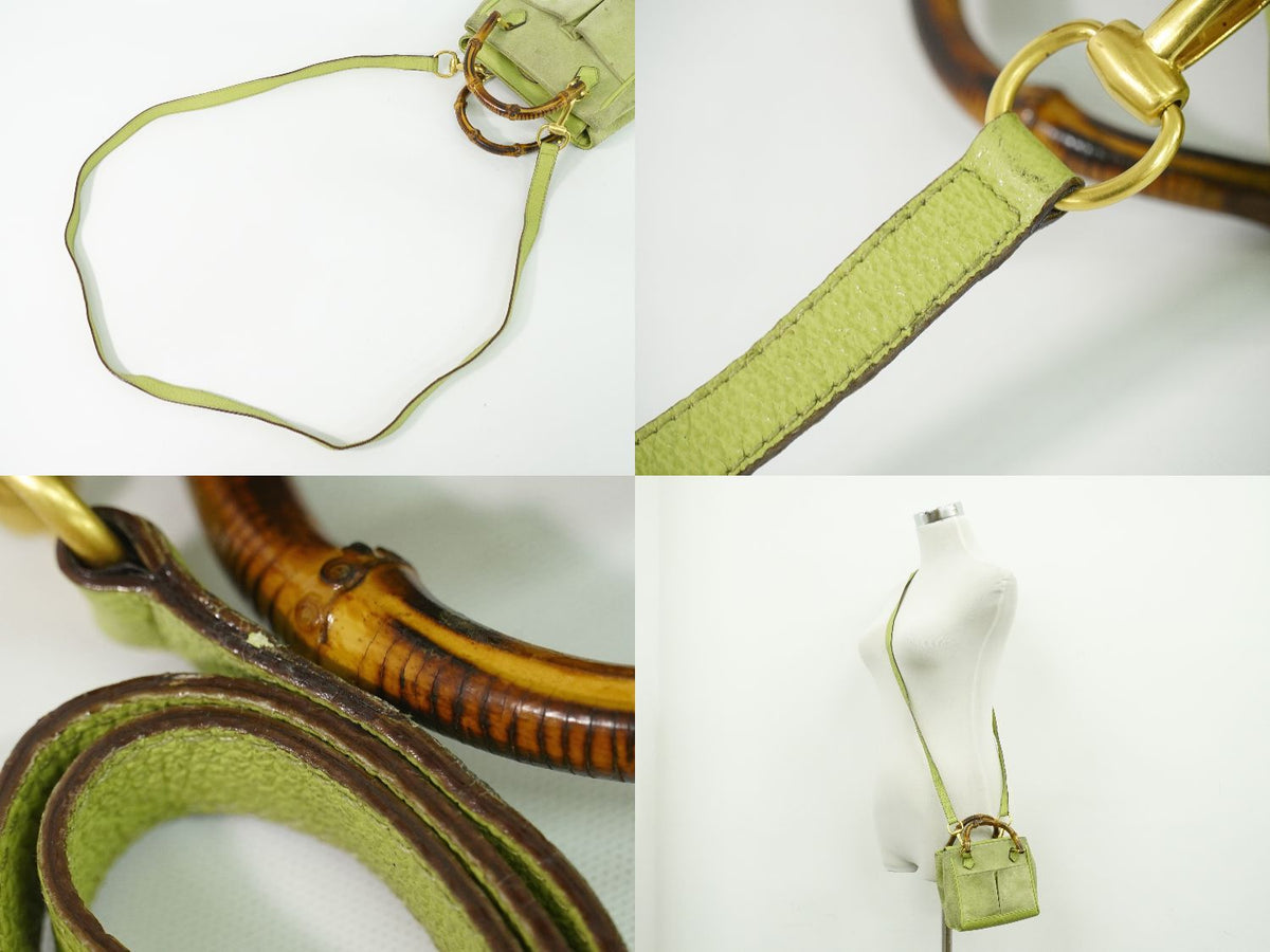 Gucci Bamboo 2-Way Shoulder Bag Pochette Suede Leather Green — view 6