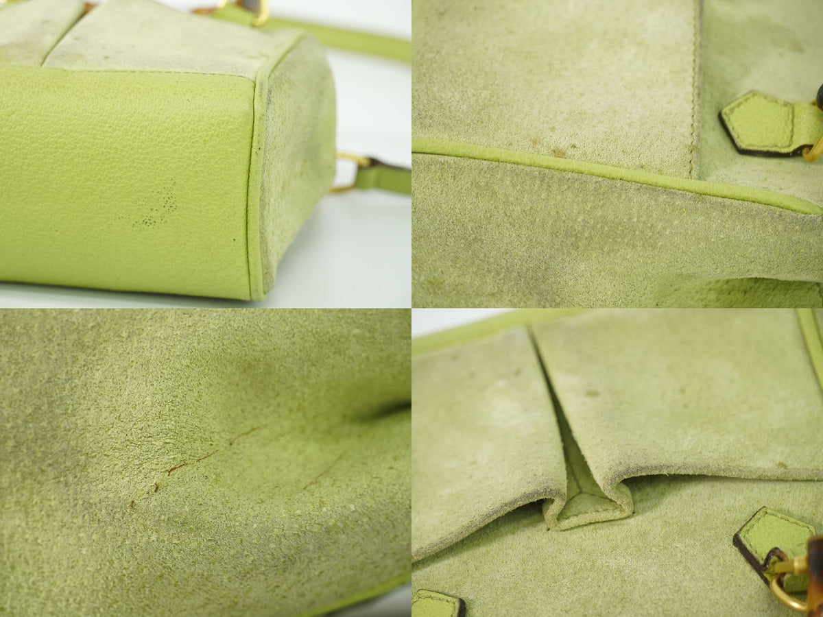 Gucci Bamboo 2-Way Shoulder Bag Pochette Suede Leather Green — view 7