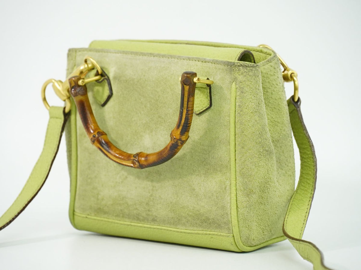 Gucci Bamboo 2-Way Shoulder Bag Pochette Suede Leather Green — view 2