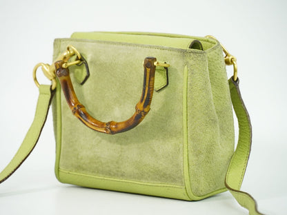 Gucci Bamboo 2-Way Shoulder Bag Pochette Suede Leather Green — view 2