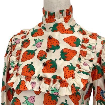 Gucci Strawberry Print Ruffle Tunic Blouse Ivory Spring Summer Fall Winter 36 — view 4
