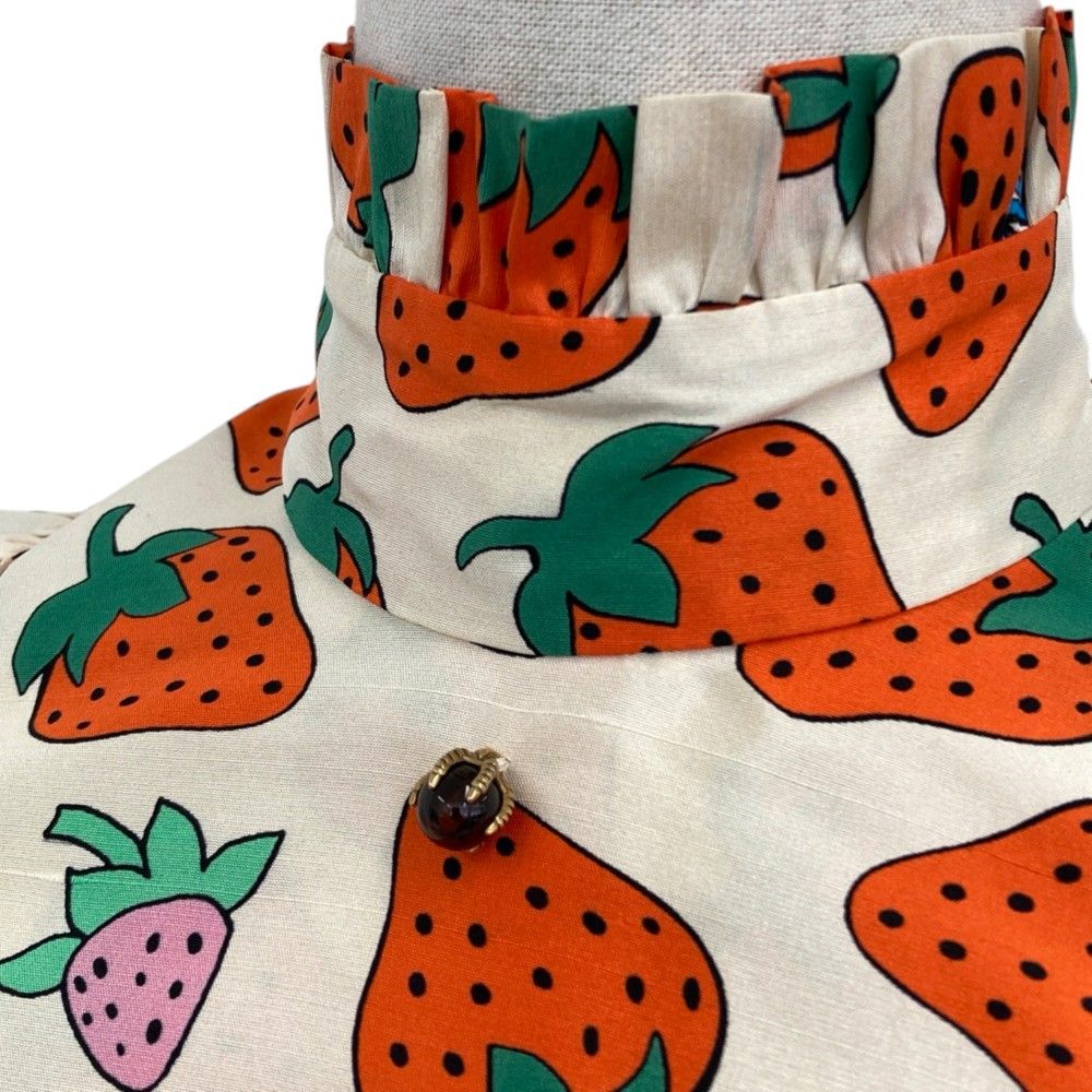 Gucci Strawberry Print Ruffle Tunic Blouse Ivory Spring Summer Fall Winter 36 — view 5