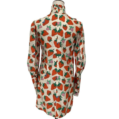 Gucci Strawberry Print Ruffle Tunic Blouse Ivory Spring Summer Fall Winter 36 — view 3