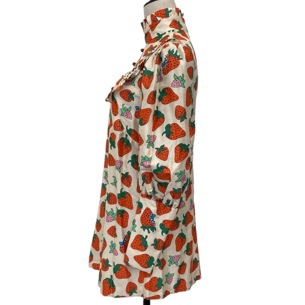 Gucci Strawberry Print Ruffle Tunic Blouse Ivory Spring Summer Fall Winter 36 — view 2