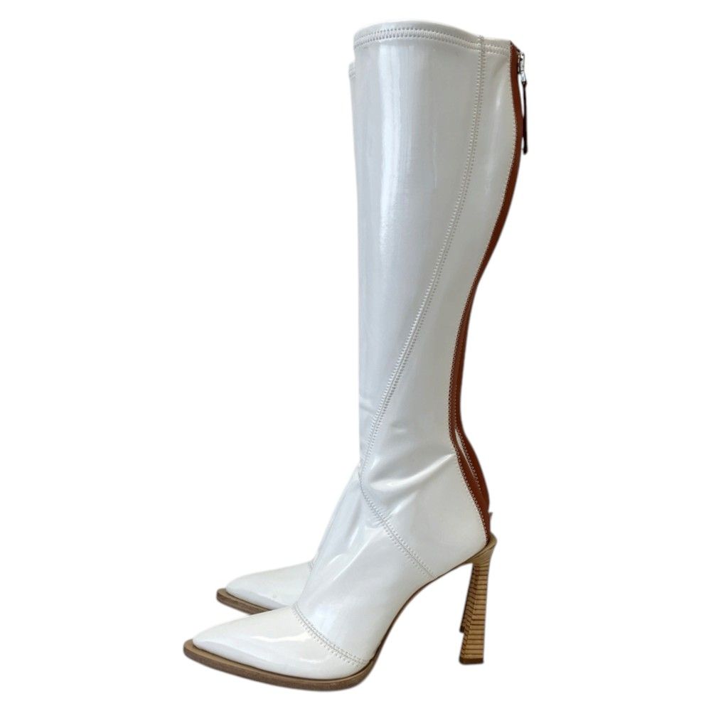 Fendi Coated Neoprene Back Zip Long Boots 36 White Autumn Winter — view 2