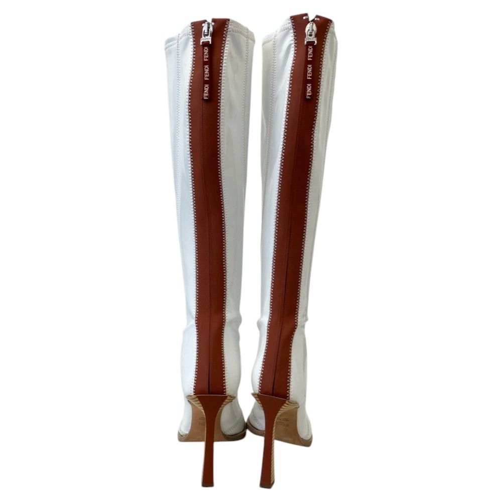 Fendi Coated Neoprene Back Zip Long Boots 36 White Autumn Winter — view 3