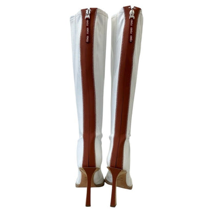 Fendi Coated Neoprene Back Zip Long Boots 36 White Autumn Winter — view 3