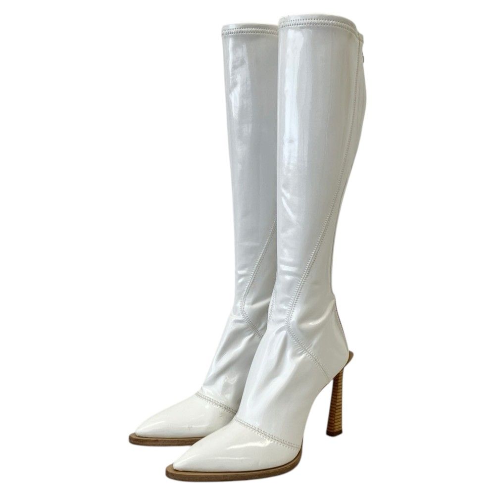 Fendi Coated Neoprene Back Zip Long Boots 36 White Autumn Winter