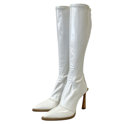 Fendi Coated Neoprene Back Zip Long Boots 36 White Autumn Winter