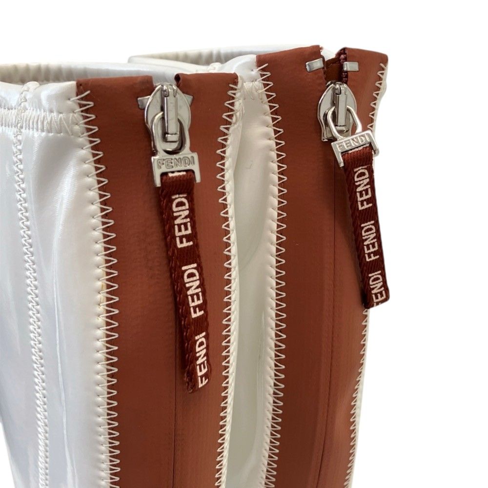 Fendi Coated Neoprene Back Zip Long Boots 36 White Autumn Winter — view 7