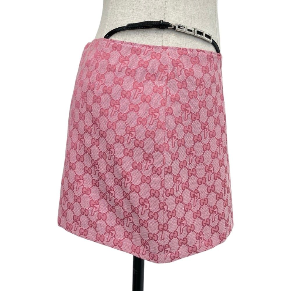 Gucci Palace Collaboration Canvas Lace and Crystal Mini Skirt GG Jacquard Pink — view 2