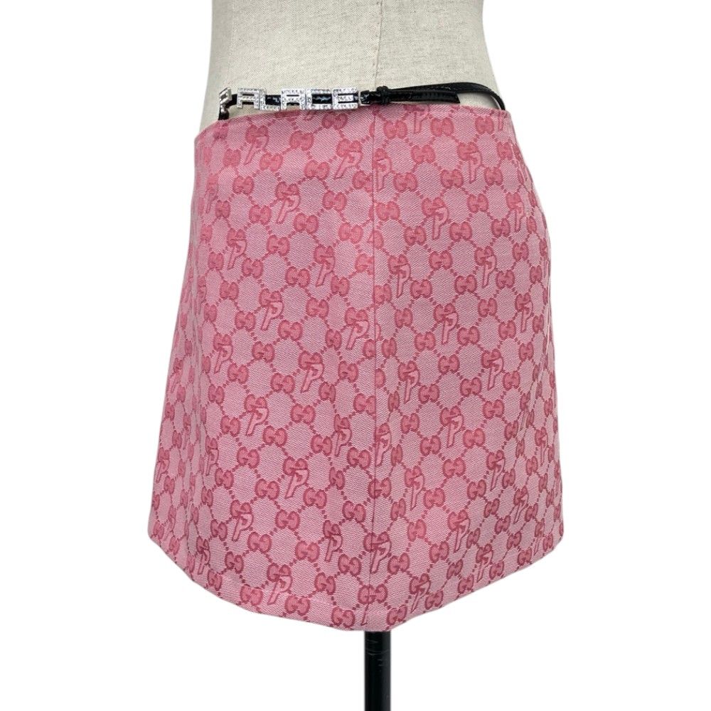 Gucci Palace Collaboration Canvas Lace and Crystal Mini Skirt GG Jacquard Pink — view 4