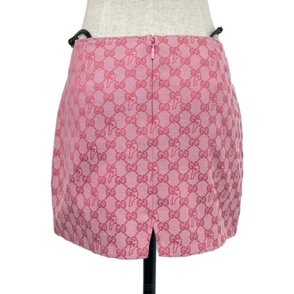 Gucci Palace Collaboration Canvas Lace and Crystal Mini Skirt GG Jacquard Pink — view 3