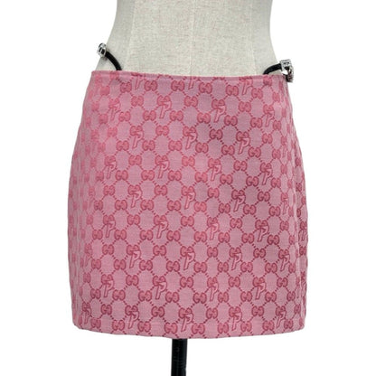 Gucci Palace Collaboration Canvas Lace and Crystal Mini Skirt GG Jacquard Pink