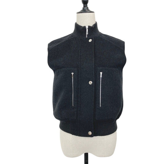 Hermes Sellier Buttons Cashmere Vest Charcoal Gray Spring Summer Fall Winter 38
