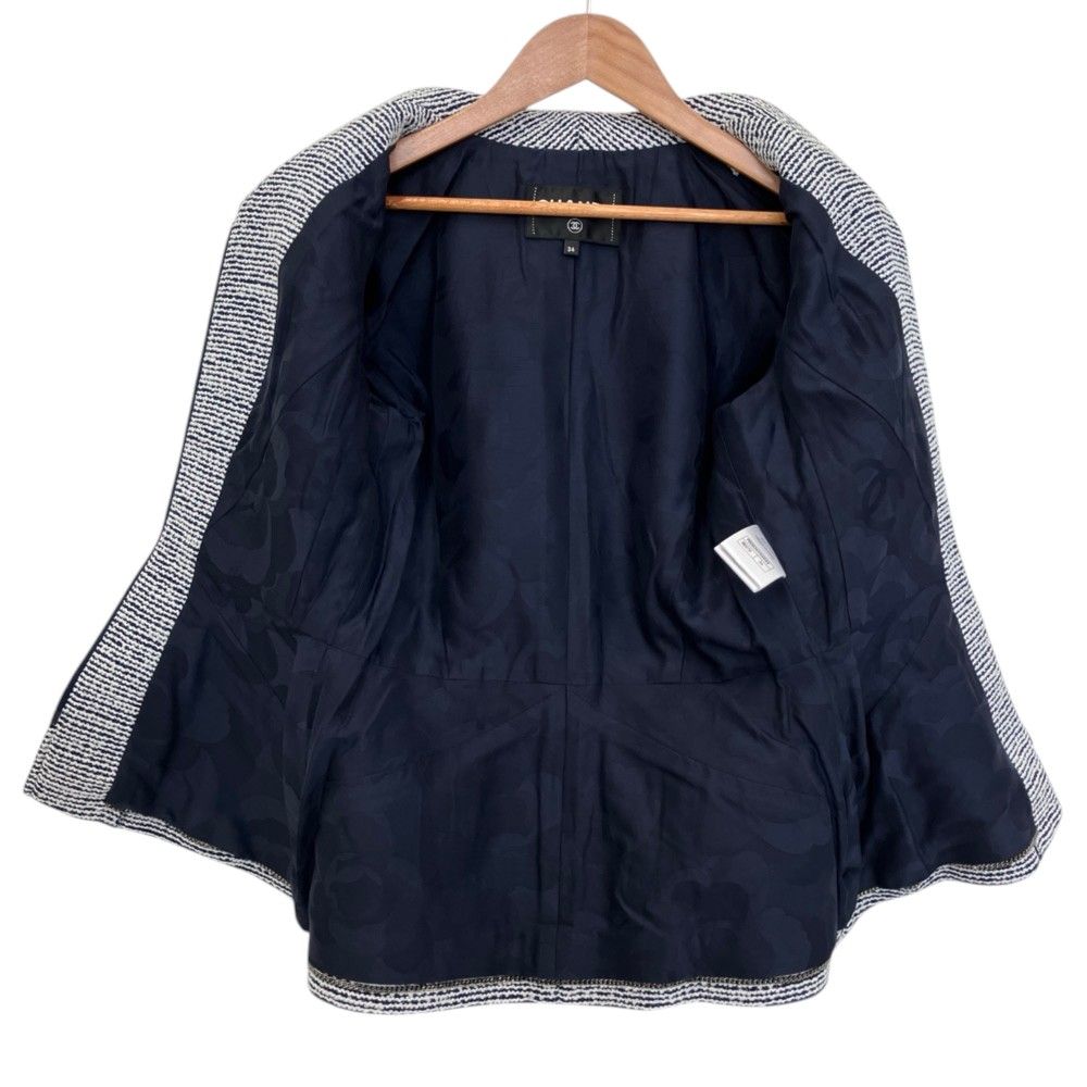 Chanel Half Sleeve Tweed Zip Up Jacket Blue White Fall Winter 34 — view 4