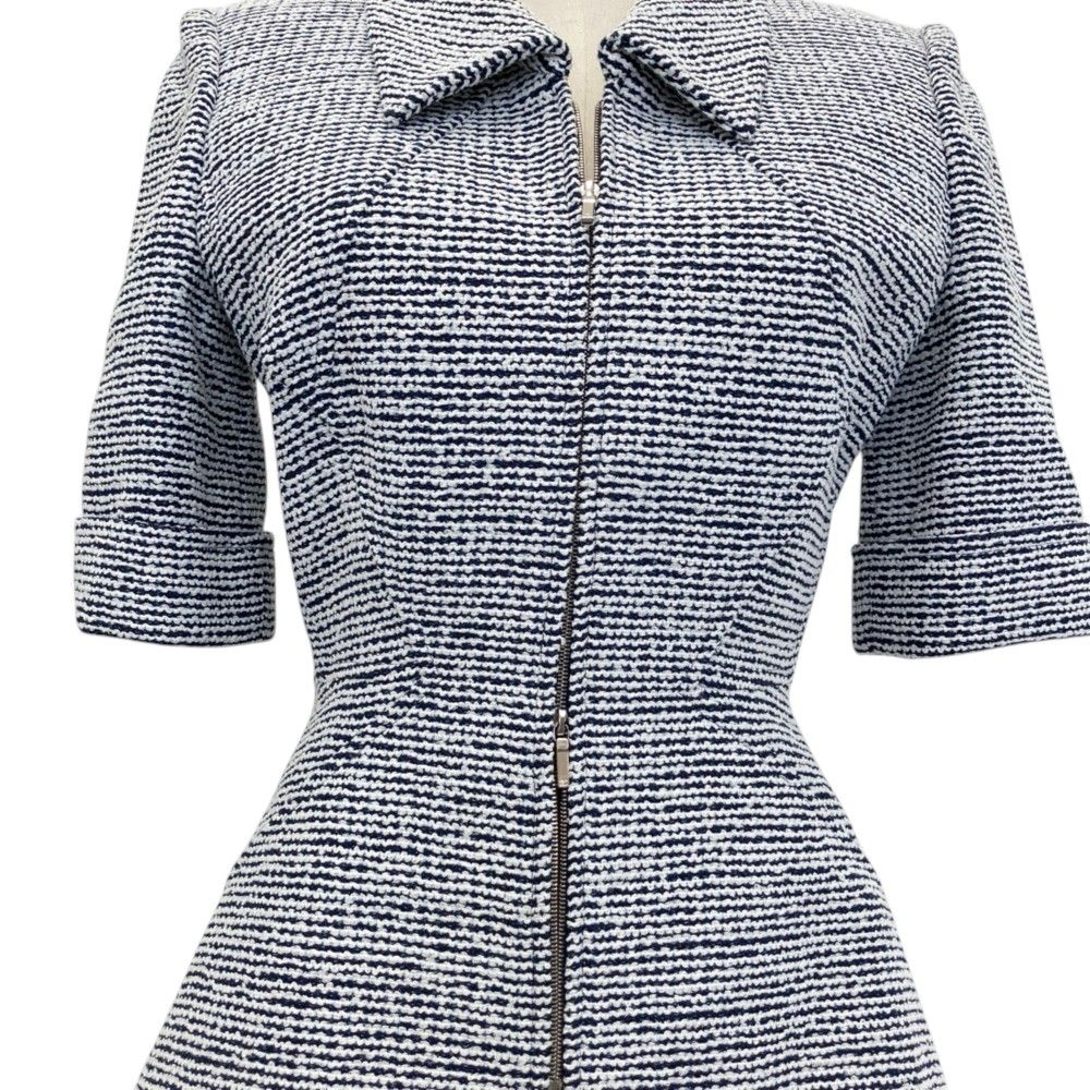 Chanel Half Sleeve Tweed Zip Up Jacket Blue White Fall Winter 34 — view 5