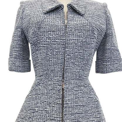 Chanel Half Sleeve Tweed Zip Up Jacket Blue White Fall Winter 34 — view 5