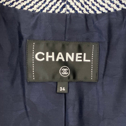 Chanel Half Sleeve Tweed Zip Up Jacket Blue White Fall Winter 34 — view 6