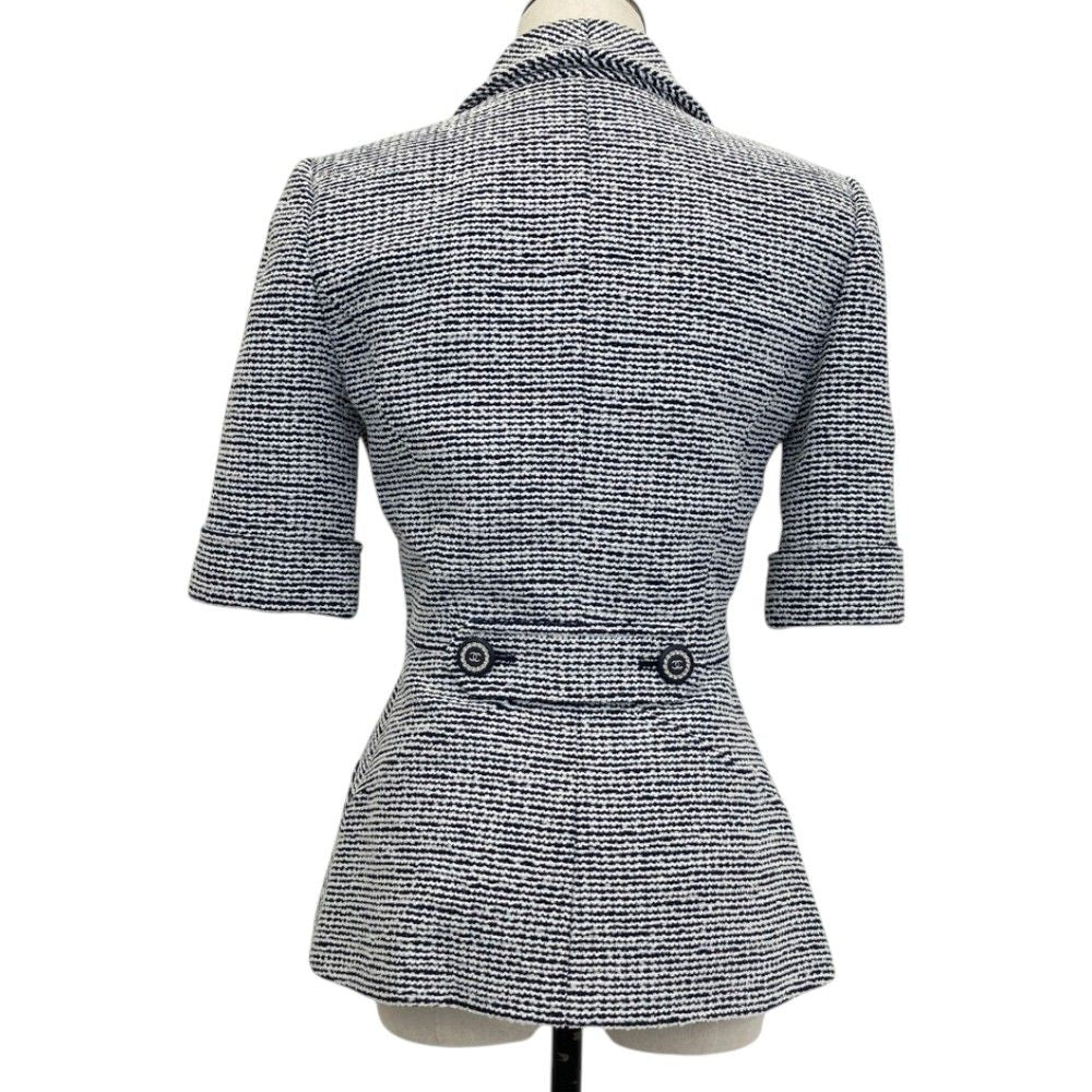 Chanel Half Sleeve Tweed Zip Up Jacket Blue White Fall Winter 34 — view 3