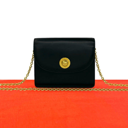 Celine Vintage Logo Star Ball Calf Leather Chain Mini Shoulder Bag Black