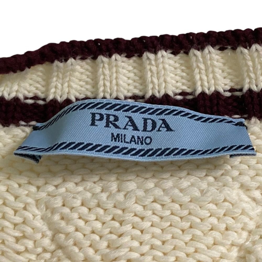 Prada Emblem Button Crew Neck Cable Knit Cardigan White Spring Summer Fall 38 — view 7