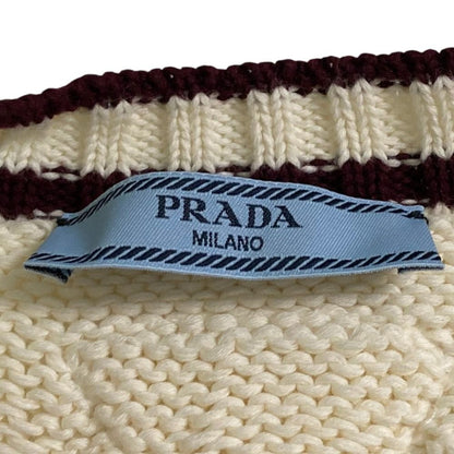Prada Emblem Button Crew Neck Cable Knit Cardigan White Spring Summer Fall 38 — view 7