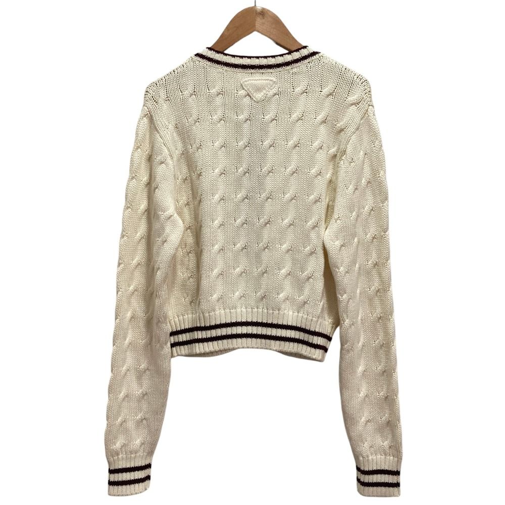 Prada Emblem Button Crew Neck Cable Knit Cardigan White Spring Summer Fall 38 — view 2