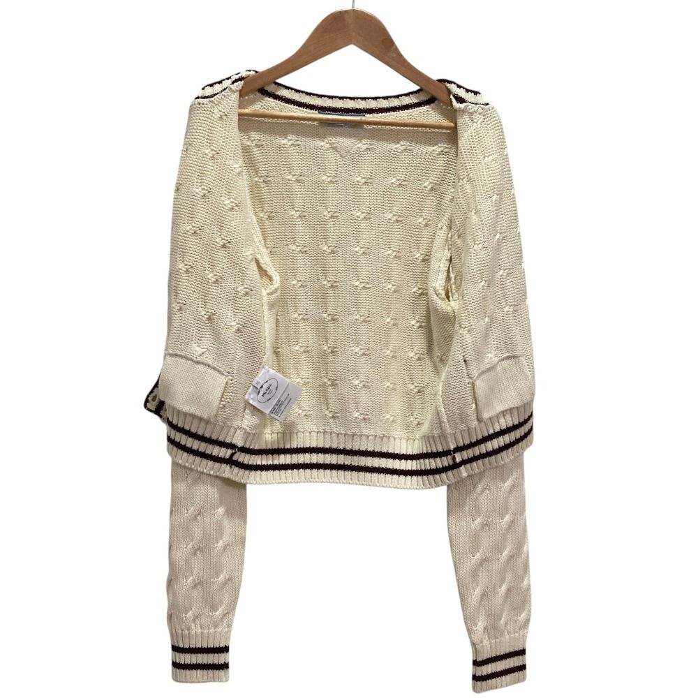 Prada Emblem Button Crew Neck Cable Knit Cardigan White Spring Summer Fall 38 — view 4